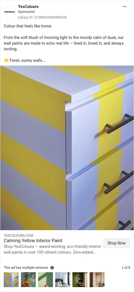 Based on Ad Library ID 37389434283989200 — YesColours colour collection (FLAG: multi-version — no true carousel; left-column crop).
