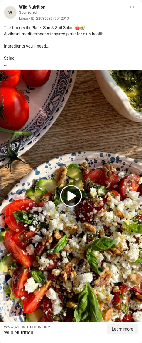Based on Ad Library ID 2298668670942010 — Wild Nutrition public Meta creative (left-column crop).