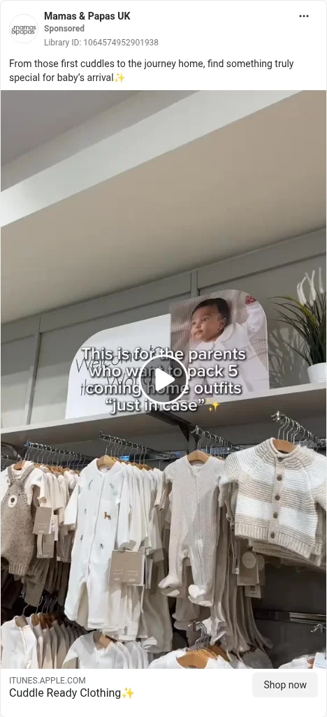 Based on Ad Library ID 1064574952901938 — Mamas & Papas UK public Meta creative (left-column crop).