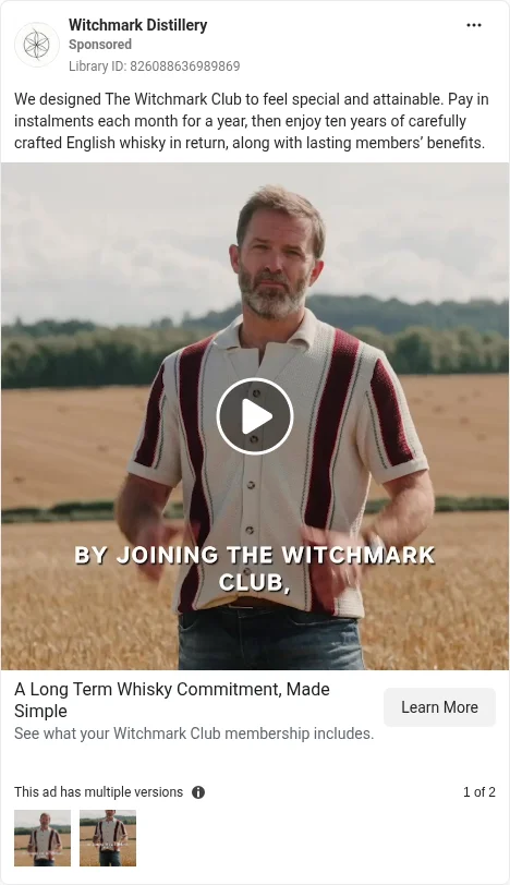 Based on Ad Library ID 826088636989869 — Witchmark Distillery founder video.