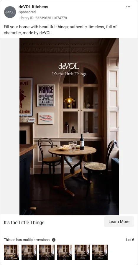 Based on Ad Library ID 2323962011674778 — deVOL Kitchens public Meta creative (left-column crop).